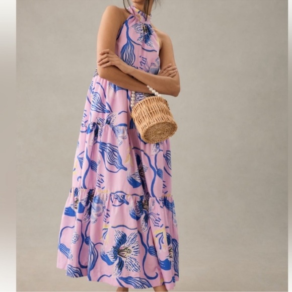 Anthro x Sarah Gordon tiered halter midi dress in lavender lilac blue floral - Picture 11 of 11